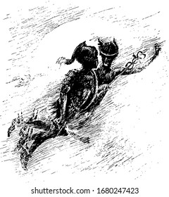 The Gorgon's Head, this scene shows a male and female together flying in the air, vintage line drawing or engraving illustration