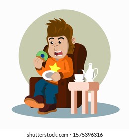gorila eat donuts and drink coffee  vector