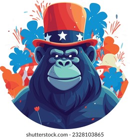 Gorilla 4 de julio Cute al estilo de un animal colorido