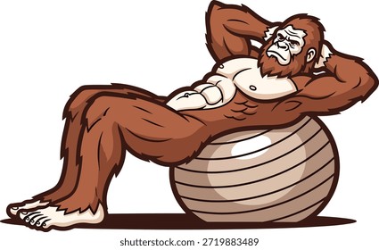Gorilla Ab Crunch Stabilität Ball Fitness Illustration