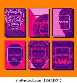 Gorilla abstract cover. Design template cover, poster, brochure set. Retro style. A4 format. EPS 10 vector