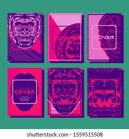 Gorilla abstract cover. Design template cover, poster, brochure set. Retro style. A4 format. EPS 10 vector