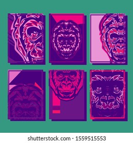 Gorilla abstract cover. Design template cover, poster, brochure set. Retro style. A4 format. EPS 10 vector