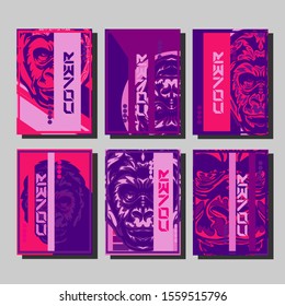 Gorilla abstract cover. Design template cover, poster, brochure set. Retro style. A4 format. EPS 10 vector