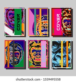 Gorilla abstract cover. Modern abstract background. A set of modern abstract covers. Creative popart triangle element vector. Geometric booklet cover template design.
