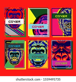 Gorilla abstract cover. Modern abstract background. A set of modern abstract covers. Creative popart triangle element vector. Geometric booklet cover template design.
