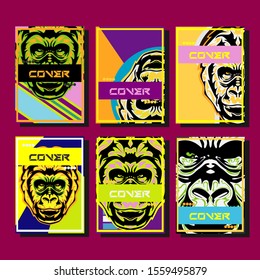 Gorilla abstract cover. Modern abstract background. A set of modern abstract covers. Creative popart triangle element vector. Geometric booklet cover template design.
