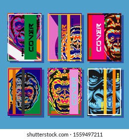 Gorilla abstract cover. Modern abstract background. A set of modern abstract covers. Creative popart triangle element vector. Geometric booklet cover template design.
