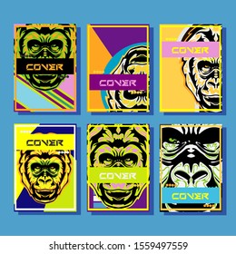 Gorilla abstract cover. Modern abstract background. A set of modern abstract covers. Creative popart triangle element vector. Geometric booklet cover template design.
