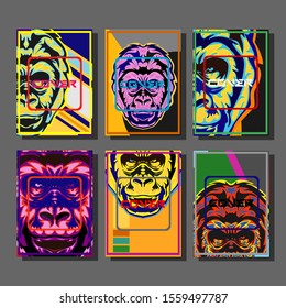 Gorilla abstract cover. Modern abstract background. A set of modern abstract covers. Creative popart triangle element vector. Geometric booklet cover template design.
