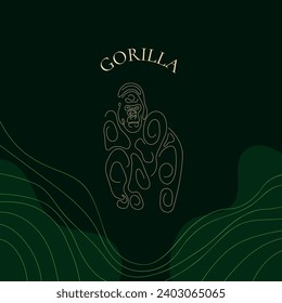 gorilla in abstract illustration for logo or brand, with green background and curved lines