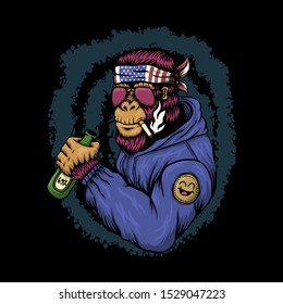  Gorilla alcoholic vector illustration for your company or brand