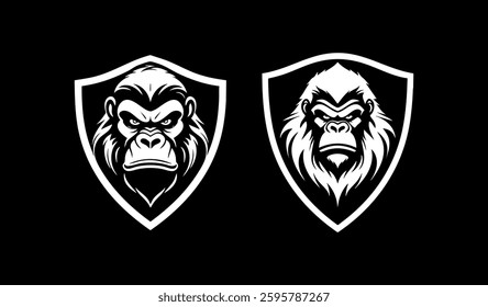 Gorilla angry in shield black and white