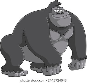 Gorilla Animal Cartoon Character. Vector Hand Drawn Illustration Isolated On Transparent Background