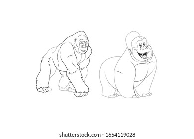 Gorilla Animal Cartoon Vector Outline Illustration