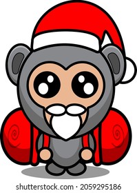 gorilla animal mascot costume cartoon character vector wearing cute christmas hat carrying camping bag