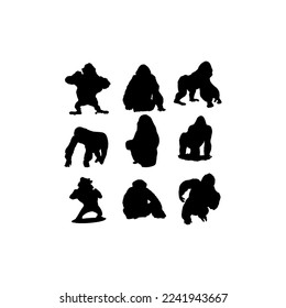 Gorilla animal set silhouette collection creative design