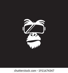 gorilla, ape head using glasses, vector logo illustration