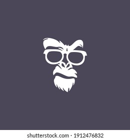 gorilla, ape head using glasses, vector logo illustration