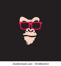 gorilla, ape head using glasses, vector logo illustration