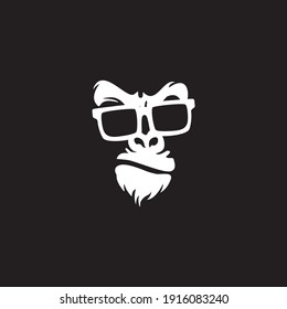 gorilla, ape head using glasses, vector logo illustration