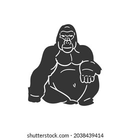 Gorilla Ape Icon Silhouette Illustration. jungle Animal Vector Graphic Pictogram Symbol Clip Art. Doodle Sketch Black Sign.