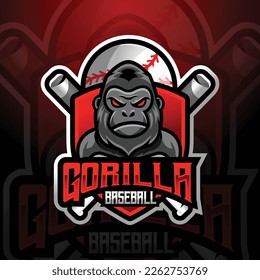 Gorilla ape mascot baseball team logo design vector with modern illustration concept style for badge, emblem and tshirt printing. modern gorilla shield logo illustration for sport, gamer, league