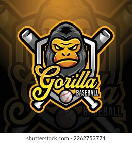 Gorilla ape mascot baseball team logo design vector with modern illustration concept style for badge, emblem and tshirt printing. modern gorilla shield logo illustration for sport, gamer, league