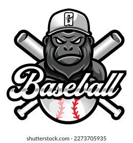 Gorilla ape mascot baseball team logo design vector with modern illustration concept style for badge, emblem and tshirt printing. modern gorilla logo illustration for sport, gamer, league