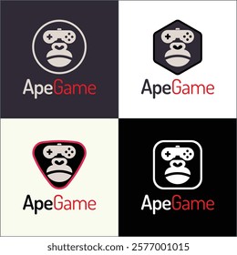 Gorilla ape monkey joystick face shape logo set template design