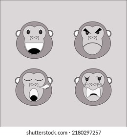 Gorilla Or Ape Or Monkey Or Primate Icon Emoji Or Emoticon Vector