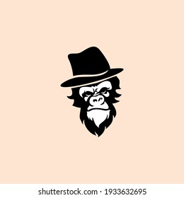 Gorilla ape in monochrome style with hat. vintage illustration
