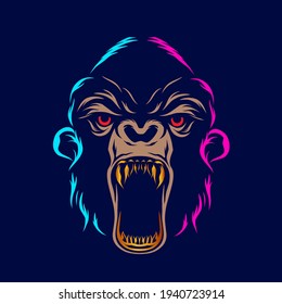 Gorilla ape vector silhouette line pop art potrait logo colorful design with dark background. Abstract vector illustration. Isolated black background for t-shirt, poster, clothing.