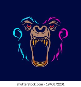 Gorilla ape vector silhouette line pop art potrait logo colorful design with dark background. Abstract vector illustration. Isolated black background for t-shirt, poster, clothing.