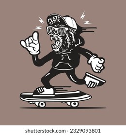 Gorilla Ape Wearing Hoodie Skater Mascot Vector Character Design