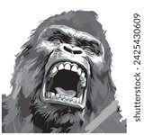 Gorilla art icon logo sign king Kong big ape mouth fang design template Godzilla vector zoo wild pose force huge fauna 
