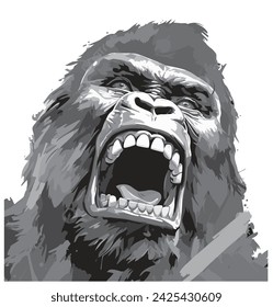 Gorilla art icon logo sign king Kong big ape mouth fang design template Godzilla vector zoo wild pose force huge fauna 
