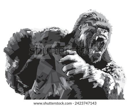 Gorilla art icon logo sign king Kong big ape mouth fang design template vector zoo wild pose force huge fauna 
