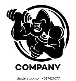 Gorilla athlete with dumbbells logo