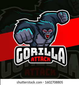 gorilla attack mascot esport logo design