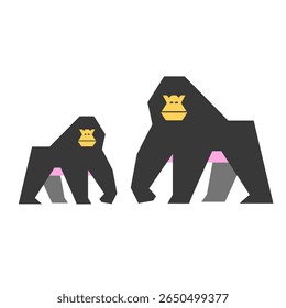 Gorilla and baby , flat vector illustration of great apes from rainforest habitat. Cartoon-style parenting moment, perfect for kids design, forest fauna education, and animal protection themes.