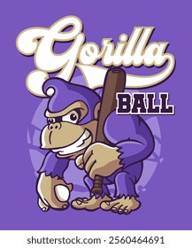 Gorilla Ball Retro Cartoon Illustration Design