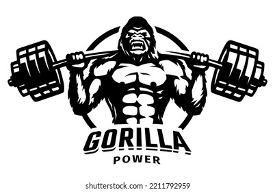 Gorila con una barbacoa. Logo de la construcción de cuerpos y del fitness.