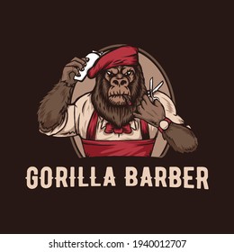 GORILLA BARBERSHOP VINTAGE AND RETRO STYLE LOGO