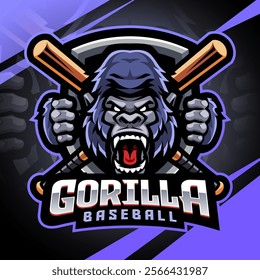 Gorilla baseball esport mascot logo design