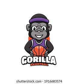 Gorilla Basket Ball Sports Mascot Logo 