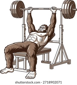 Ilustración de Prensa de banco de gorila Potente ilustración de fuerza de fitness