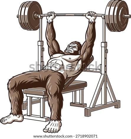Gorilla Bench Press Illustration Powerful Fitness Strength Artwork