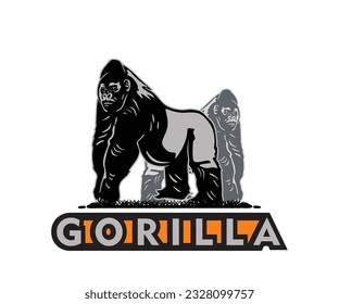 GORILLA THE BIG MONKEY LOGO, silhouette of great big orangutan standing vector illustrations 