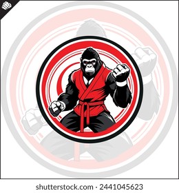 Gorilla BJJ, Karate, Judo, Sambo fighter. Logo, emblem. Vector